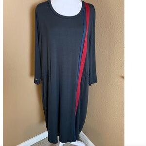 Laila Ali Black Long Sleeve Dress – Size 1X, Red/Blue Side Stripe, NWT